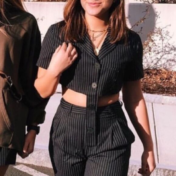 LF Seek The Label Black Pinstripe Bolero Cropped Blazer Top - Picture 1 of 8
